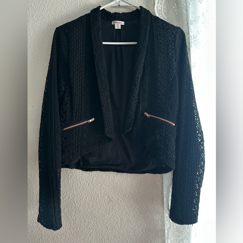 Fall Aesthetic Xhilaration Black Lace Blazer Open Front Zipper Pockets